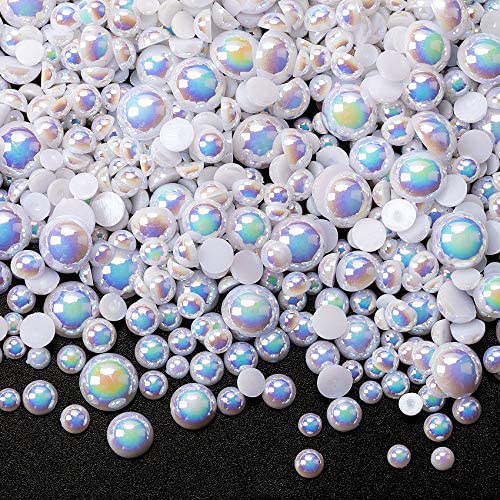 Niziky 1200PCS Ivory Flat Back Pearls Gems, Mixed Size 2/4/6/8/10/12/14mm  Flatback Half Round Pearls Beads for Crafts, Half Pearls for Crafts DIY