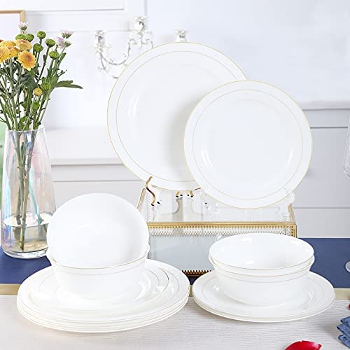 DUJUST 1st-Class Bone-china Cereal Bowls Set Top Grade Porcelain Bowls for Kitchen Bowls for Cereal/Soup/Rice/Salad/Oatmeal 20 OZ 6in Set of 4 Luxury Design with Handcrafted Golden Trim 