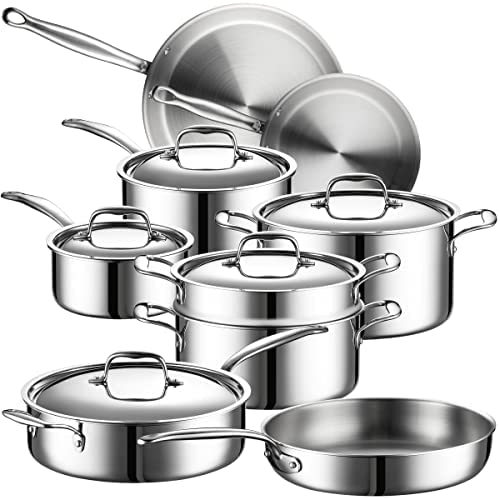 1) Tramontina Tri-Ply Clad Stainless Steel Cookware Set 8 Pieces, 4 Pots, 1  Pan, 3 Lids - Used (1) Calphalon Premier Hard Anodized Cookware Set  Stackable 12 Pieces - Used - Roller Auctions