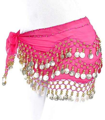 Wuchieal Women's Sweet Bellydance Hip Scarf with Gold Coins Skirts