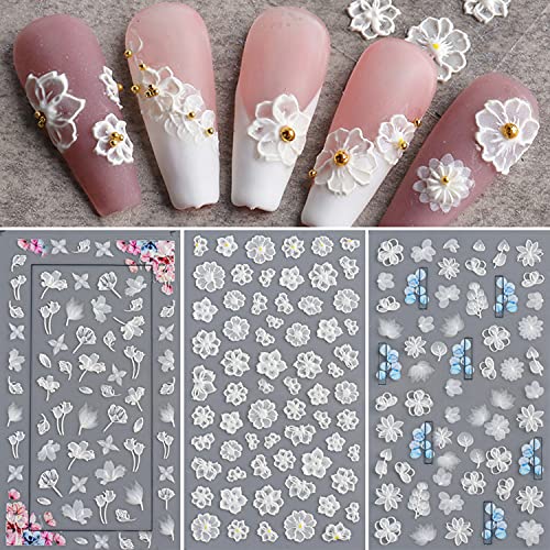 9 Sheets Laser Gold White Foil Nail Stickers Decals,3D Self-Adhesive  Abstract Face Shining Flowers DIY Sticker Nail Art Supplies Golden Leaf  Flower