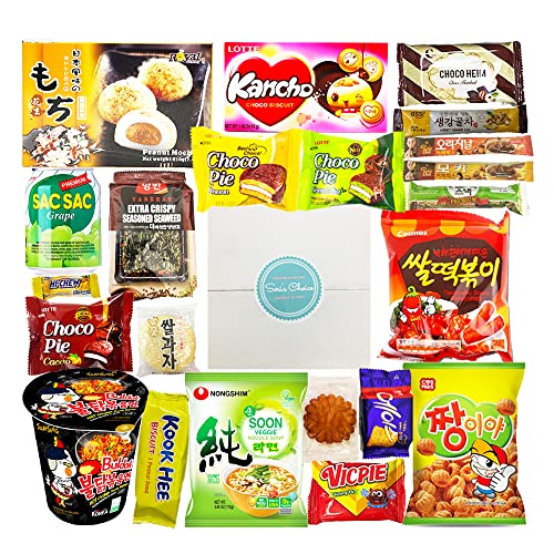 Journey of Asia Seri's Choice Korean/Japanese Snacks Box 20 Count Individual Wrapped Packs of Snacks, Chips, Cookies.