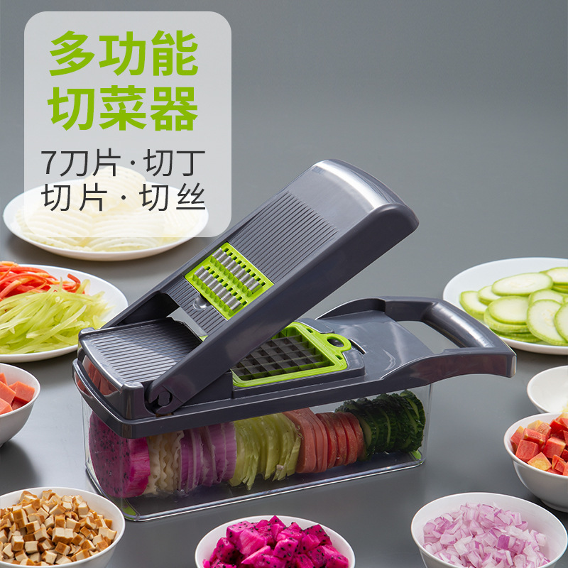 Onion Chopper Vegetable Chopper Mandoline Slicer Dicer with Colander Basket  And Container Food Chopper Onion Cutter with Protective Gloves(Gray)