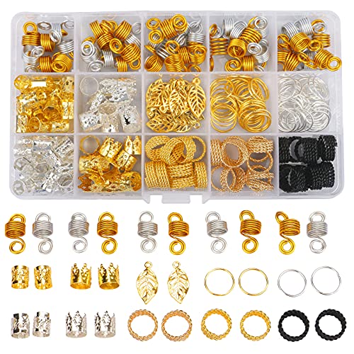 200 Pcs Loc Hair Jewelry for Braids, Metal Gold and Silver Hair Charms for  Women