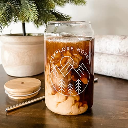 ModParty Personalized Iced Coffee Glass with Bamboo Lid & Plastic Straw, 16 oz Can Shaped Coffee Cup, Custom Holiday Gift Idea for Women