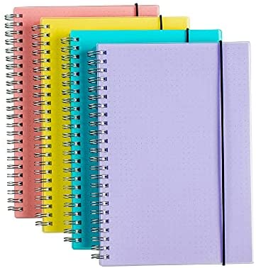 3 Pack A5 Spiral Bullet Dotted Journal with 120gsm Thick Paper, Dot Grid  Spiral Notebook with Plastic Hardcover and Elastic Band Closure, 80 Sheets  Per Pack 5.7X 8.3 inches 