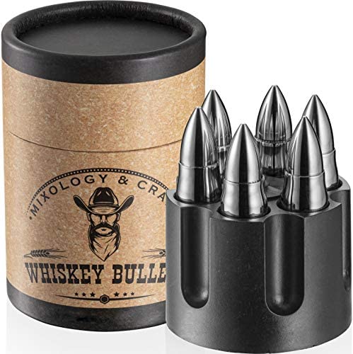 Premium Bullet Shaped Whiskey Stones Gift Set for Men - 10 Bullets Chilling  Stainless-Steel Whiskey Rocks - 11 oz 2 Large Twisted Whiskey Glasses,  Slate Coasters, Tongs - Premium Set in Pine Wood Box 