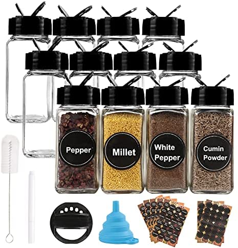 36 Pcs Glass Spice Jars with 810 Spice Labels - 4oz Empty Square Spice  Bottles - Shaker Lids and Airtight Metal Caps - Chalk Marker and Silicone  Collapsible Funnel Included