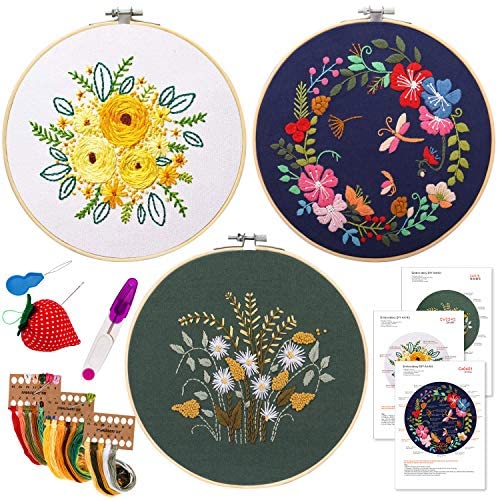 Pengxiaomei 4 Pack Flower Embroidery Kit for Beginners with Pattern and  Instructions, Cross Stitch Kits Include 2 Wooden Embroidery Hoops Color