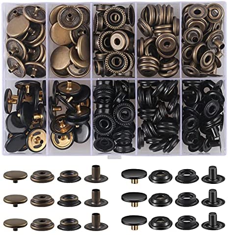 Leather Snap and Fastener Kit Tool 420 Pieces (105Sets) 5/8 inch (15mm)  Snap Button kit Snaps for Leather Snaps and Fasteners kit for Leather Metal