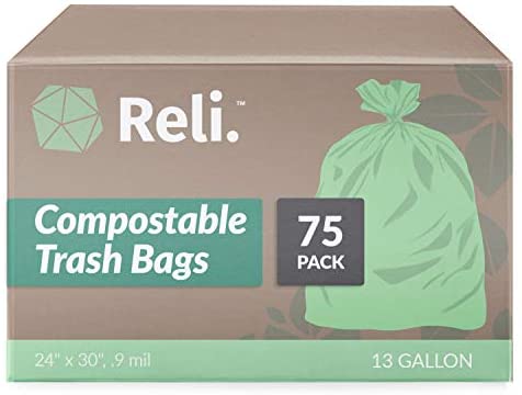 GREENER WALKER 100% Compostable Trash Bags, 1.6 Gallon-150Bags, ASTM D6400  BPI Biodegradable Food Kitchen