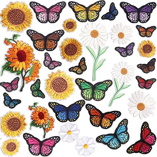 20pcs Monarch Butterfly Iron on Patches, 2 Size Embroidered Sew Applique
