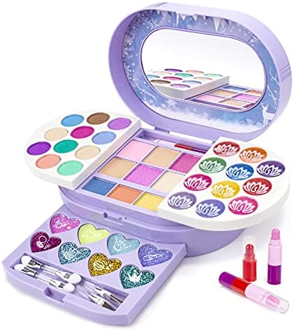 Qudai Kit de maquiagem para meninas Real Kids Make Up Set Cosmetics Play  Set Cofre lavável com bolsa de transporte para meninas Jogo de festa Natal