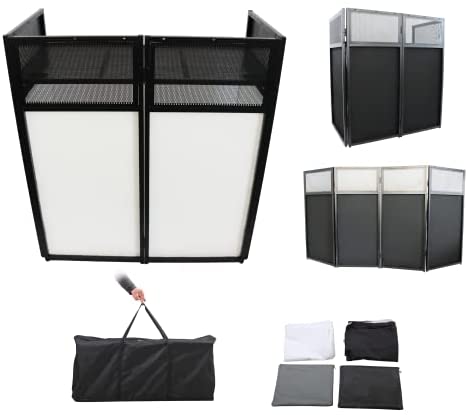 ECOTRIC Portable Event Facade DJ Foldable Cover Screen White/Black, Steel+Cloth Frame Booth +Travel Bag Case