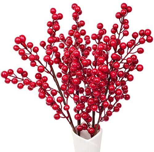 4 Pack Artificial Red Berry Stems - 19.5 Inch Christmas Holly Berry Branches  for