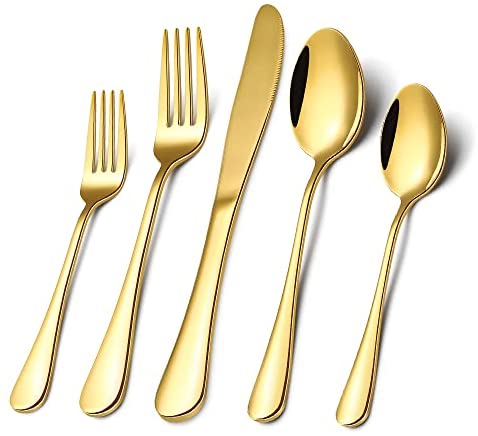 Gold Color Stainless Steel Dinnerware Cutlery Set. Forks Spoons Knives –  UPOMA HOME