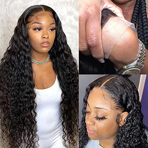 30 Inch Deep Wave Frontal Wig HD Transparent Lace Front Human Hair