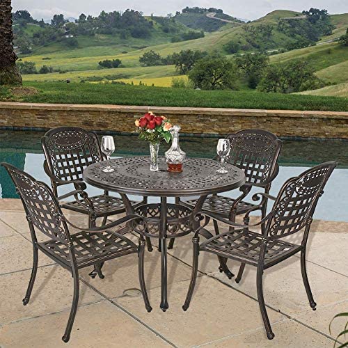 Whole Haverchair 5 Piece Patio Furniture Cast Aluminum Bistro Dining Set Outdoor Rust Resistant All Weather Conversation Table And Chairs With Umbrella Hole For Courtyard Deck No Cushions Garden - All Weather Patio Furniture No Cushions
