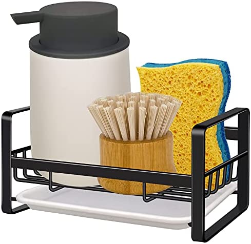 Consumest Kitchen Sponge Holder + Dish Brush Holder for Kitchen Sink, Sink  Organizer with Drip Tray for Countertop, Stainless Steel Rustproof