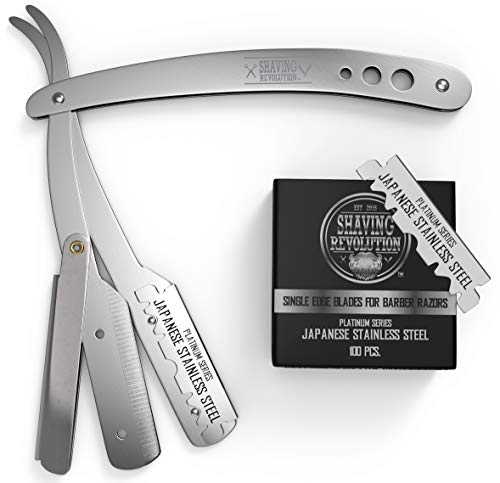 Parker SRW Stainless Steel Straight Edge Barber Razor & 100 Parker Premium  Platinum Half Blades 