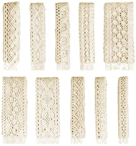 HERZWILD 32.8 Yards White Sewing Lace Ribbon by The Yard Cotton Lace Ribbon  White Vintage Decorative Lace Trim Crochet Decorative Lace Fabric for
