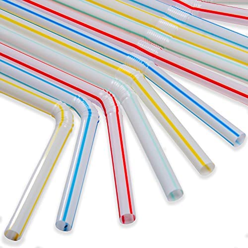 Neon Plastic Flexible Drinking Straws, Disposable Individually Wrapped (7.75 in, 500 Pieces)