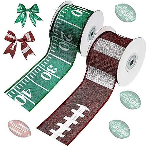 2 Rolls Football Wired Ribbons, 2.5 Inches x 13 Yards Sports Ball Wired  Edge Ribbon Brown Football Printed Wired Ribbon Football Them Wired Ribbon  for Wrapping DIY Craft Making Supplies : 