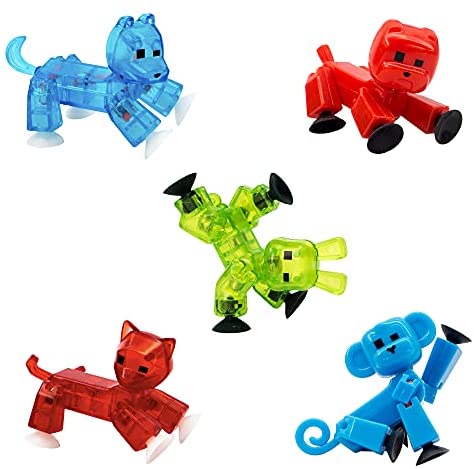 Zing Stikbot Pets 5 Pack, Set of 5 Stikbot Collectable Action Figures,  Includes 1 Bulldog, 1 Monkey, 1 Cat and 2 Dogs, Create Stop Motion Animation