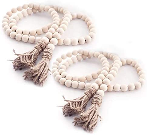 RGB World Big 58in Wood Bead Garland with Tassels Farmhouse Beads Rustic  Country Decor Prayer Beads Wall Hanging Decor 