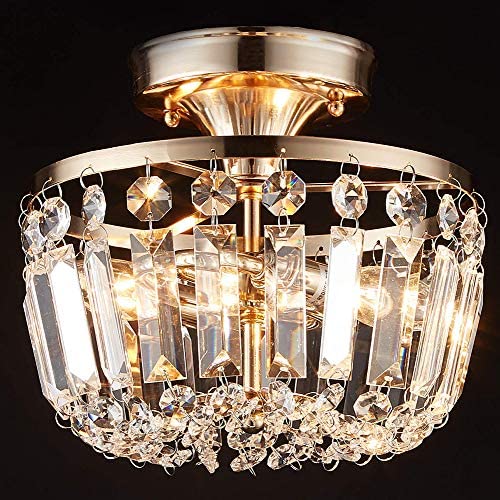 Mondaufie Gold Crystal Chandelier, Bestier Antique Silver French Empire Crystal Semi Flush Mount Chandelier
