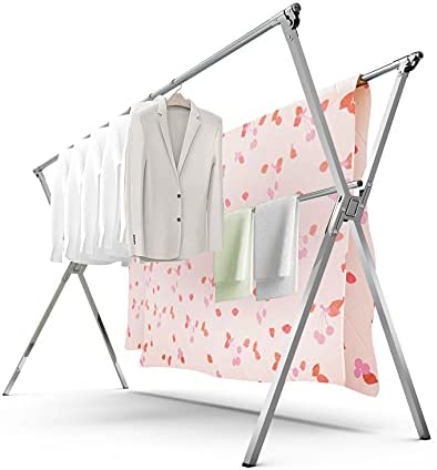 URYAN Clothes Drying Rack with Gravity Lock Device,79 inch Stainless Steel Laundry Dry Racks,Foldable Free of Installation Adjustable Garment Rack