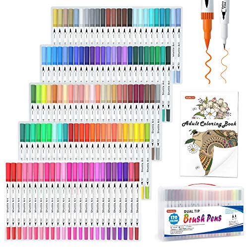 Bajotien Brush Tip Markers for Artists, 60 Dual Tip Brush Pens Coloring  Markers for Adult Coloring Book, Brush Pens for lettering, Sketching
