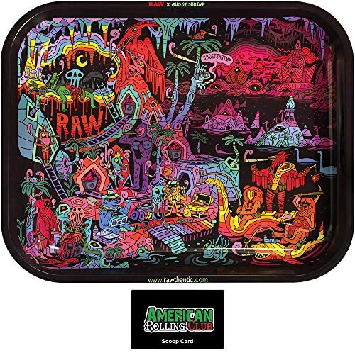 RAW Rolling Papers~Metal Rolling Tray~Ghost Shrimp Design~Large 13x11 