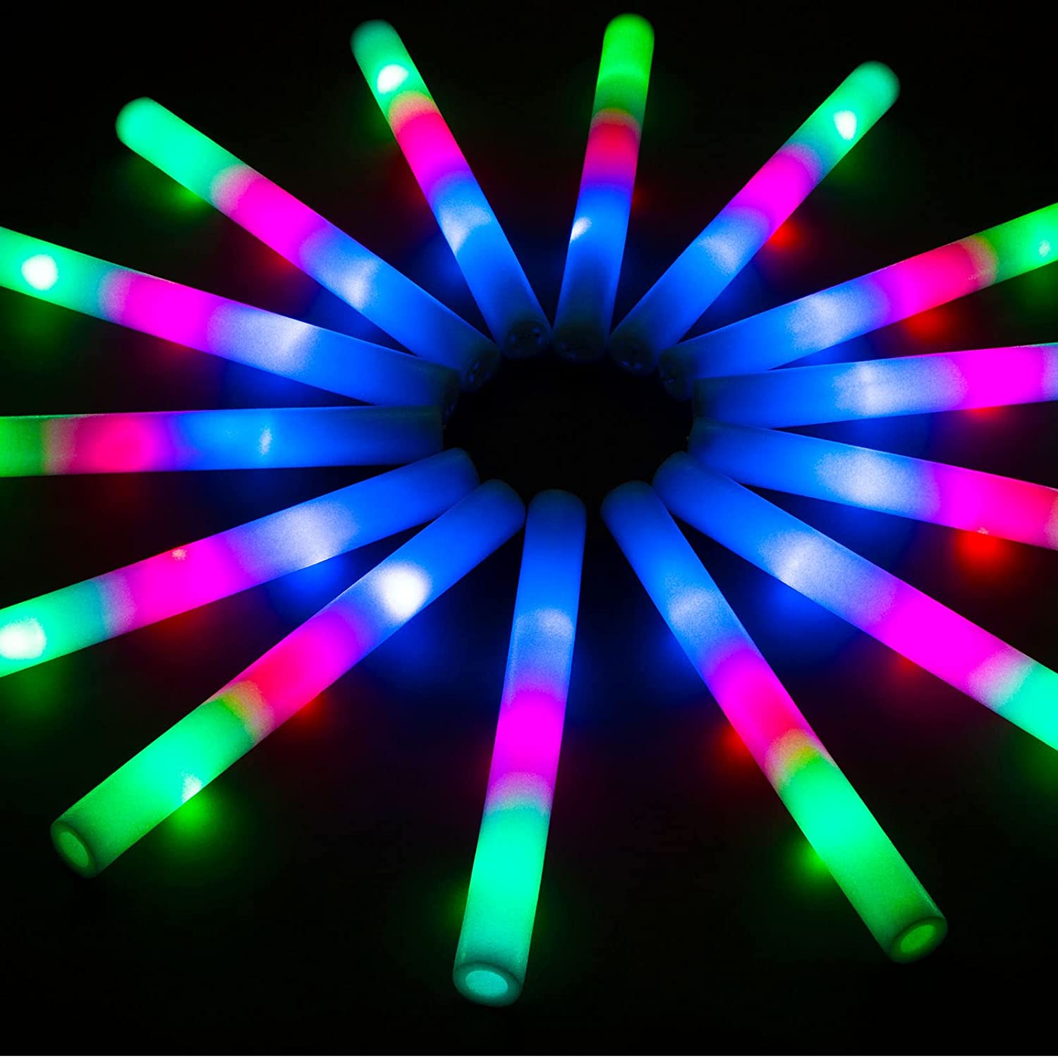 LifBetter 56 Pcs Foam Glow Sticks Bulk,Led Glow Sticks with 3 Modes Colorful Flashing,Long Life Battery Glow in The Dark Party S