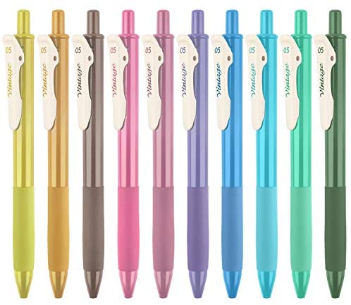 Shuttle Art Colored Retractable Gel Pens, 11 Vintage Ink Colors, Cute Pens 0.7mm Medium Point Quick Drying for Writing Drawing Journaling Note Taking