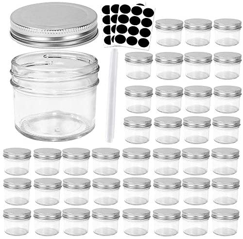 EZOWare 6oz Airtight Glass Jars with Brushed Silver Lids, Set of 6