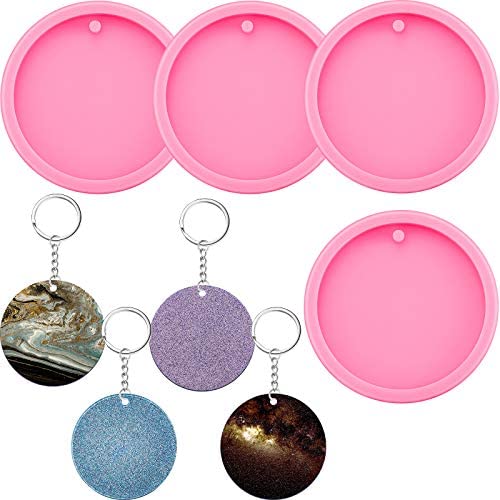 Resin Molds Silicone Keychain, 4 Pcs Round Epoxy Casting Mold for RFID Key  Fob/Tracker with 10 Pieces Key Rings