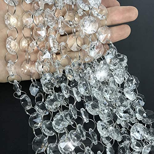 VOVOV 20FT Clear Crystal Garland Chandelier Octagon Beads Chain Beaded Trim