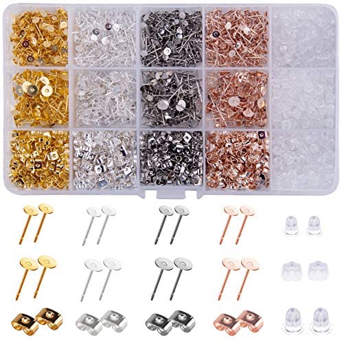  Vivian 200 Pieces 3mm Stainless Steel Earrings Posts Flat Pad  with Butterfly Earring Backs for Earring Making Findings, Silver