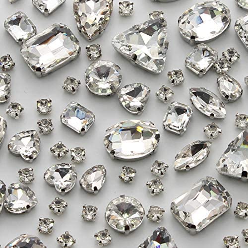 280Pcs Sew on Rhinestones,Clear Glass Sew on Crystals Gems Diamond