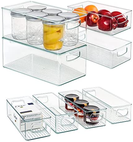 Set of 8 Clear Plastic Storage Bins, 4 Large and 4 Small Stackable
