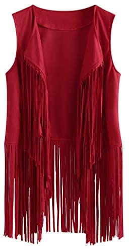 KYLEON Women's Vest Coat Fringe Vest Faux Suede Tassels 60s 70s Hippie Clothes Open-Front Sleeveless Vest Cardigan Jacket 