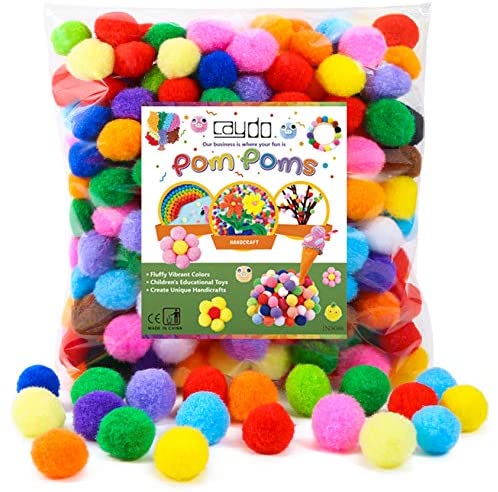 250 Pcs 150 1 inch Green Craft Pom Poms + 100 Multicolor Pom Pom Balls Small
