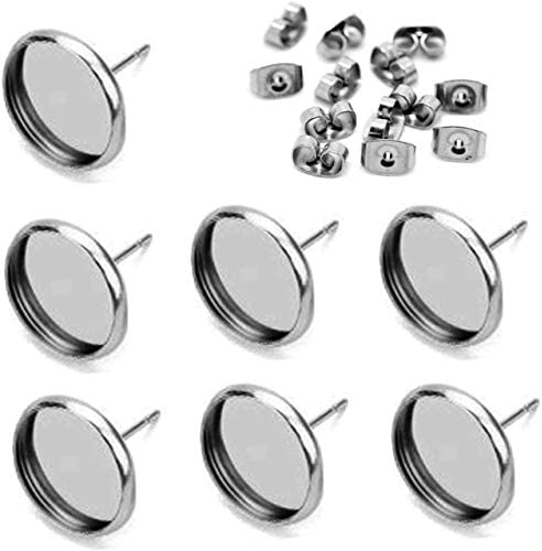 40pcs Stainless Steel Blank Pad Flat Earring Post Studs Base Pins with Ear  Back