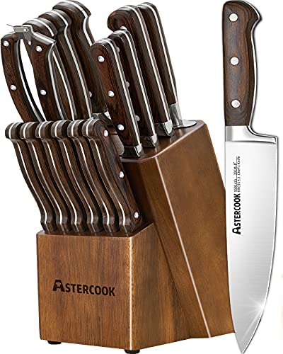 KEEMAKE 15PCS Kitchen Knife Set with Block, Razor Sharp Chef Knives and  Shears