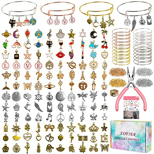 Charm Bracelet Making Kit, Gionlion 150 Pcs Jewelry Making Supplies  Including European Beads 