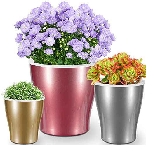 HEMOPLT Self Watering Plant Pots, Pack of 6 Gold/Silver/Rose Gold Flower  Pots, 6.7/5 Indoor Plastic Planters 