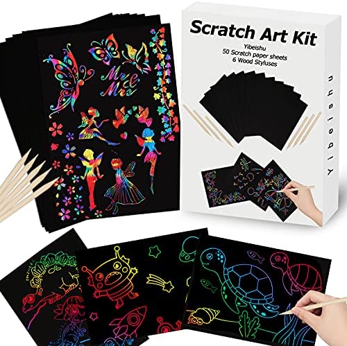 Mocoosy 3 Pack Rainbow Scratch Art Note Books - Magic Scratch Off Paper Notebook Set for Kids Art and Craft Activity Book Black Sketch Doodle Pads