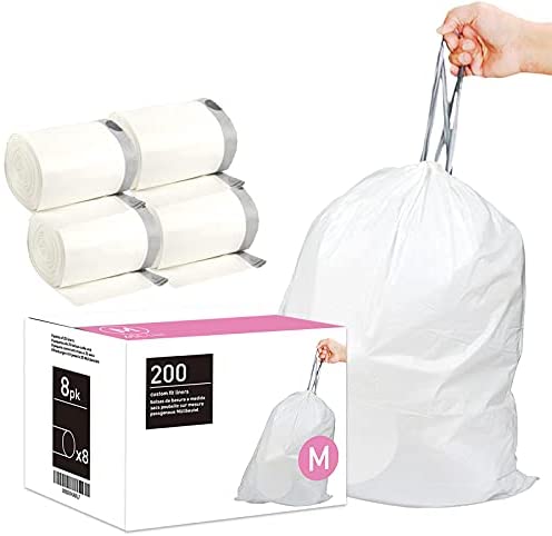 simplehuman Code H Custom Fit Drawstring Trash Bags in Dispenser Packs, 60  Count, 30-35 Liter / 8-9.2 Gallon, White