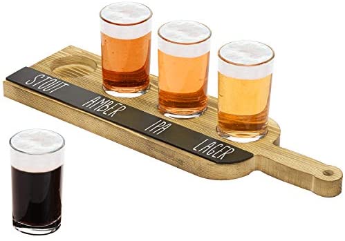 Beer Tasting Flight Sampler Set of 4 - 6oz Pilsner Craft Brew Glasses with  Paddle and Chalkboard - Great Gift